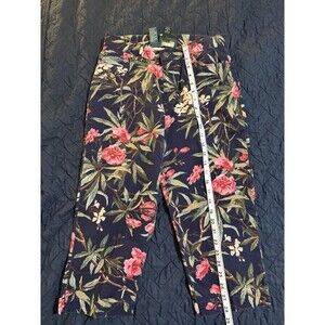 RALPH LAUREN CO. JEANS Size 4P Capri Cropped FLORAL  Denim Blue Lauren